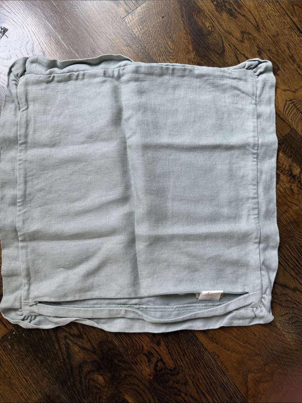 Pottery barn 18 inch linen pillow cover light bluish green
